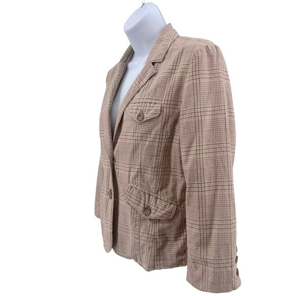 American Eagle Outfitters Cream/Beige Plaid Sport Jacket Womens Medium Y2k Lined - Picture 2 of 10